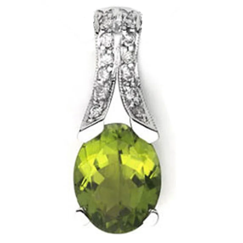 chic oversized blazer for women -14k White Gold Oval Peridot and Diamond Pendant