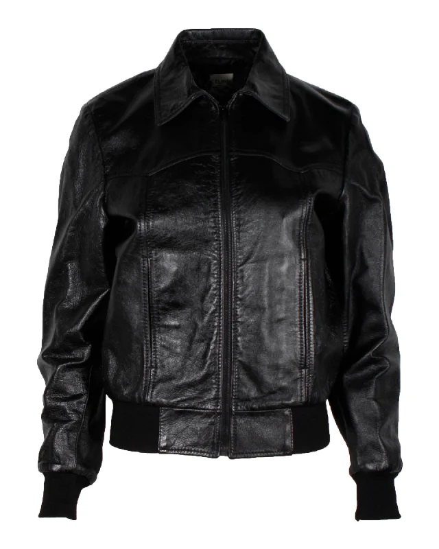 women's travel-friendly jacket -Celine Blouson Jacket in Black Lambskin Leather