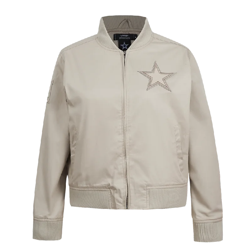 classic camel coat for ladies -NFL DALLAS COWBOYS NEUTRAL WOMEN'S TWILL JACKET (TAUPE)