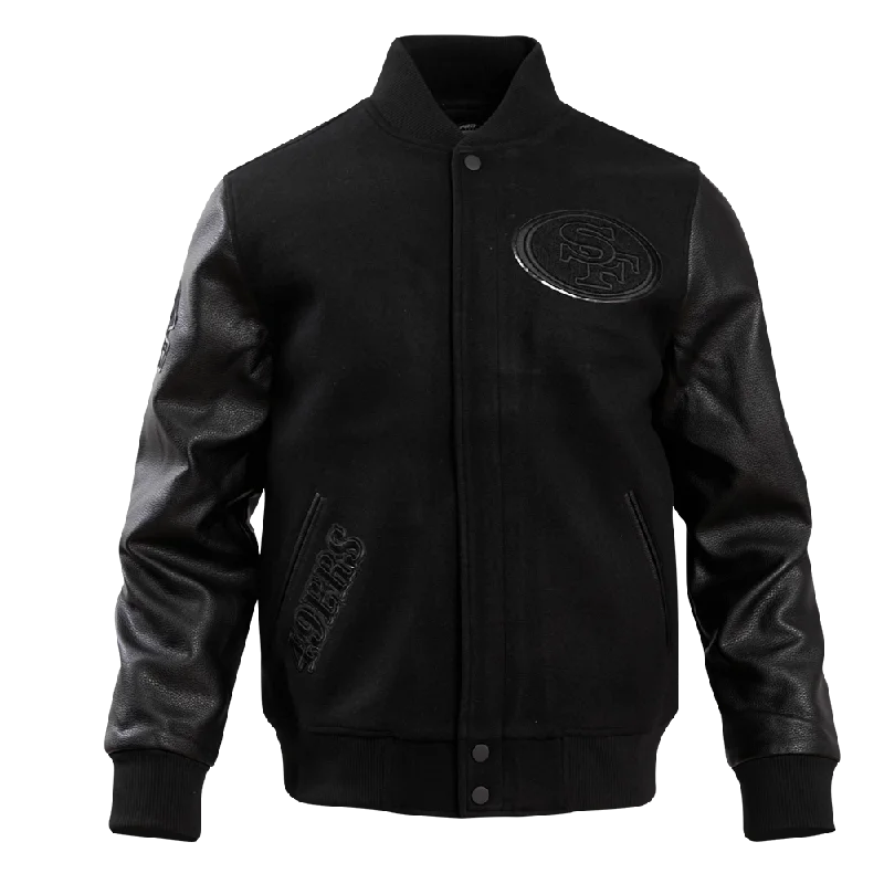 lightweight quilted jacket for women -NFL SAN FRANCISCO 49ERS TRIPLE BLACK WOOL VARSITY JACKET (TRIPLE BLACK)