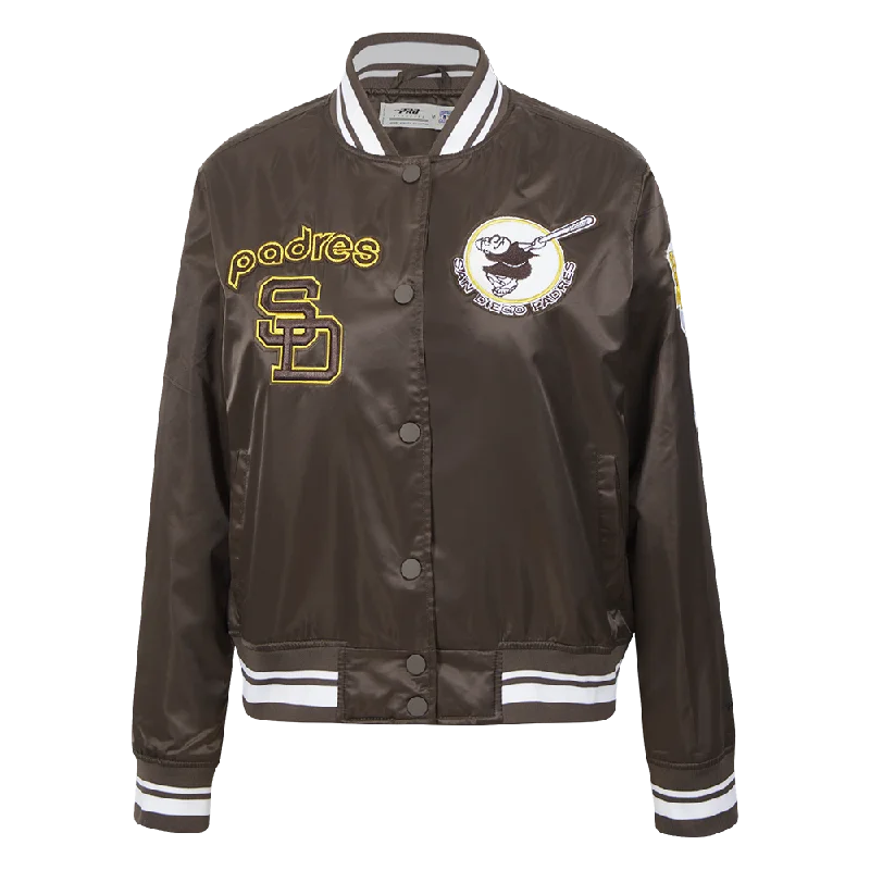 stylish fleece-lined coat for women -MLB SAN DIEGO PADRES RETRO CLASSIC WOMEN'S RIB SATIN JACKET (BROWN)