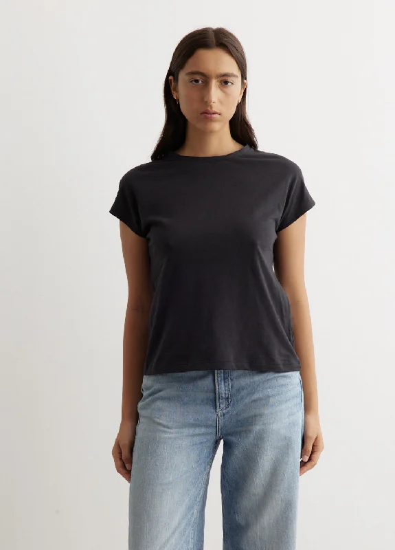 ladies' button-up short sleeve blouse -Slub Pleat T-Shirt