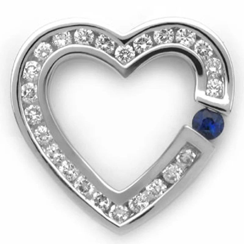 fashionable metallic puffer jacket for women -18k White Gold  Diamond and Sapphire Heart Pendant