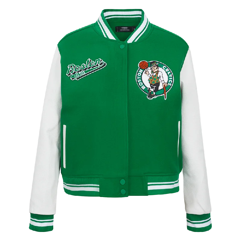 waterproof hiking jacket for women -NBA BOSTON CELTICS SCRIPT TAIL WOMEN'S WOOL VARSITY JACKET (KELLY GREEN/ WHITE)