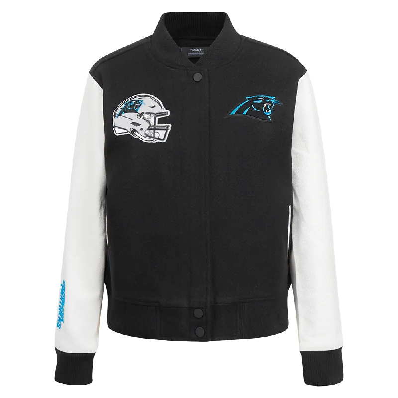 women's elegant cape coat -NFL CAROLINA PANTHERS CLASSIC WOMEN'S WOOL VARSITY JACKET (BLACK/WHITE)