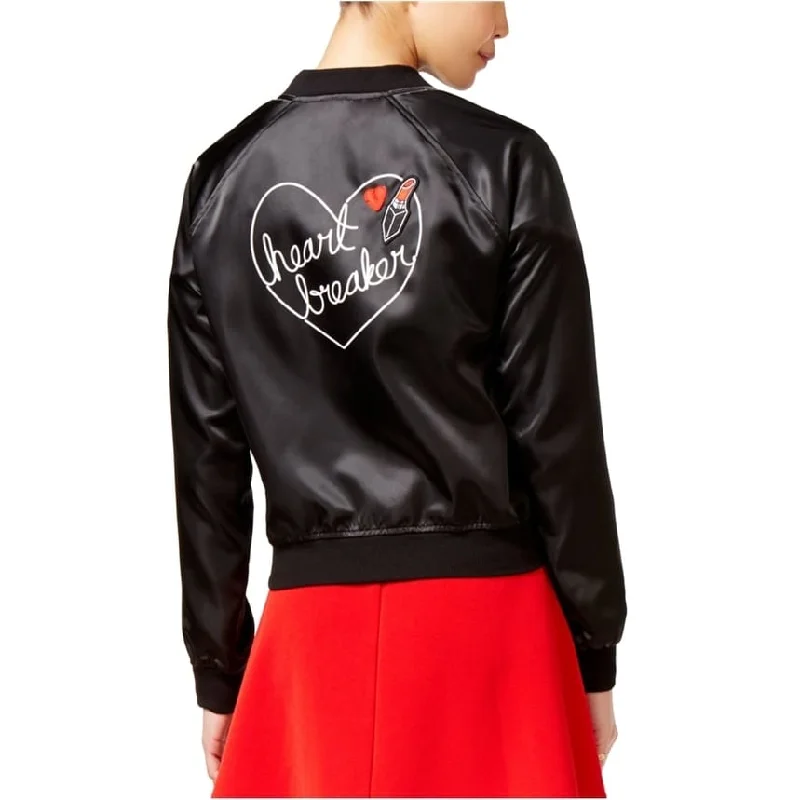 sleek minimalist coat for women -Material Girl Womens Heart Breaker Bomber Jacket, Black, Large