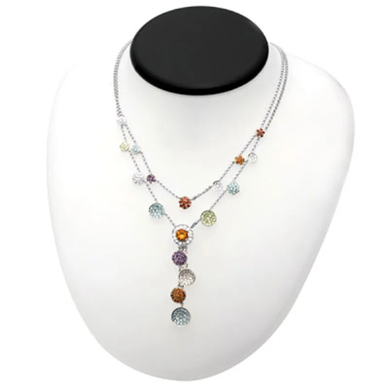 women's sherpa-lined jacket -18k White Gold Multi-Colored Gemstone and Diamond Fashion Necklace