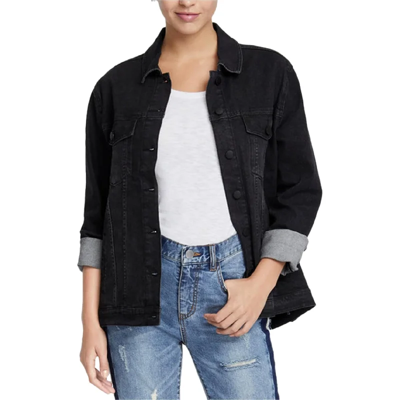 women's relaxed boyfriend blazer -Rachel Roy Womens Embellished Jean Jacket, Black, Medium