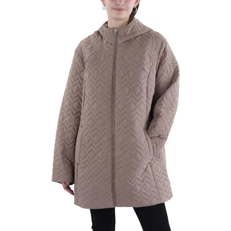 women's elegant cape coat -Laundry by Shelli Segal Womens Lightweight Hooded Quilted Coat