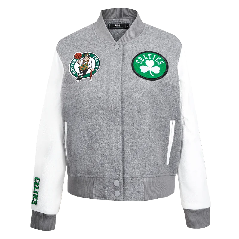 ladies' soft knit cardigan coat -NBA BOSTON CELTICS CLASSIC WOMEN'S WOOL VARSITY JACKET (HEATHER GREY/WHITE)