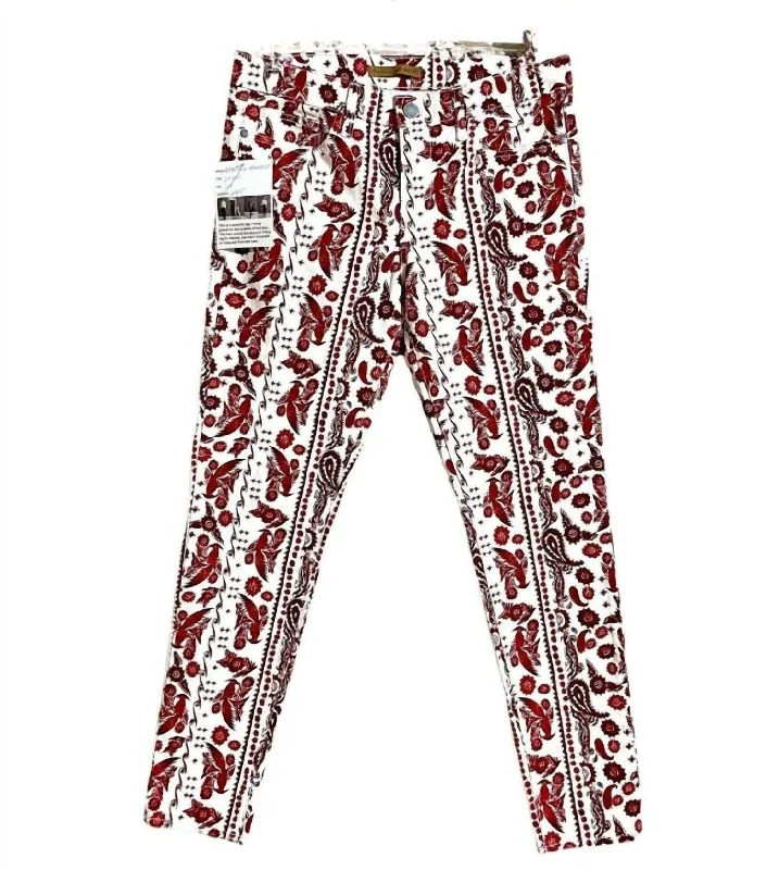 ladies' dark wash denim jeans -Women's Bleecker Bird Print Skinny Jeans In Red, White