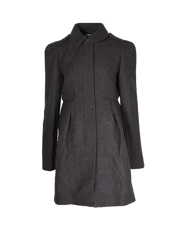 women's asymmetrical zip jacket -Miu Miu Pea Coat in Grey Virgin Wool