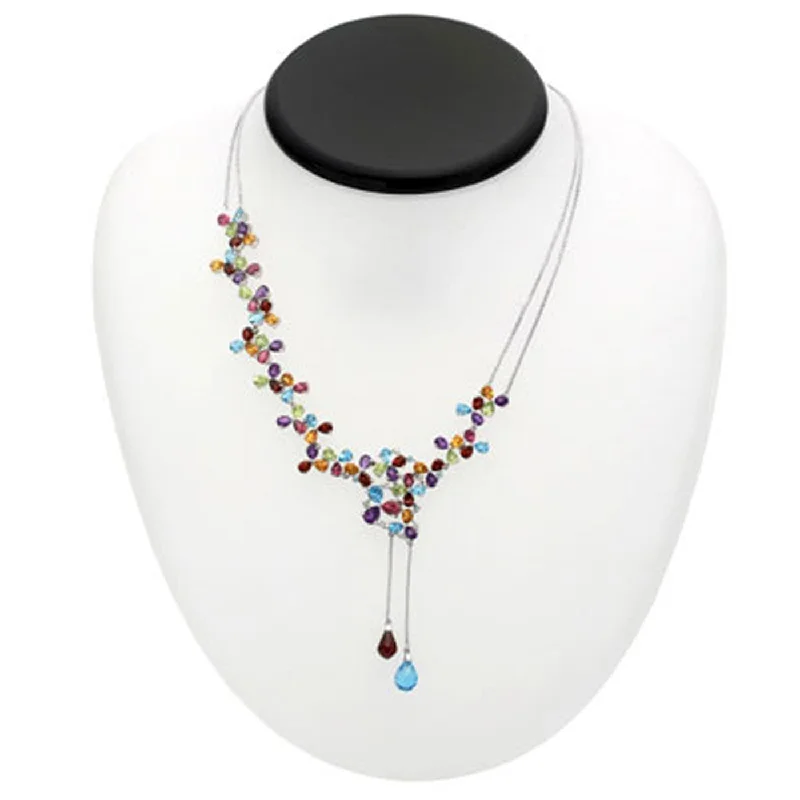 stylish leather jacket for women -18k White Gold Multi-Colored Gemstone and Diamond Necklace