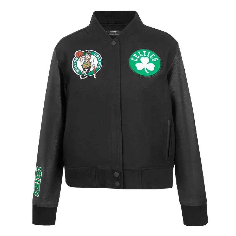 women's reversible coat -NBA BOSTON CELTICS CLASSIC WOOL WOMEN'S VARSITY JACKET (JET BLACK)