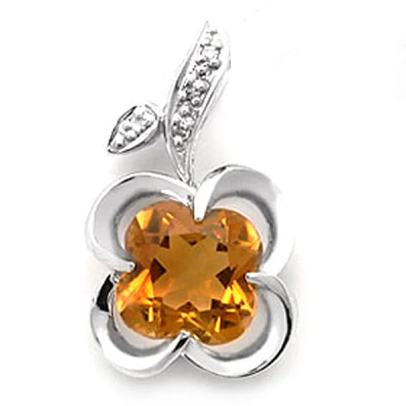 versatile casual coat for women -18k White Gold Clover Shape Citrine and Diamond Pendant