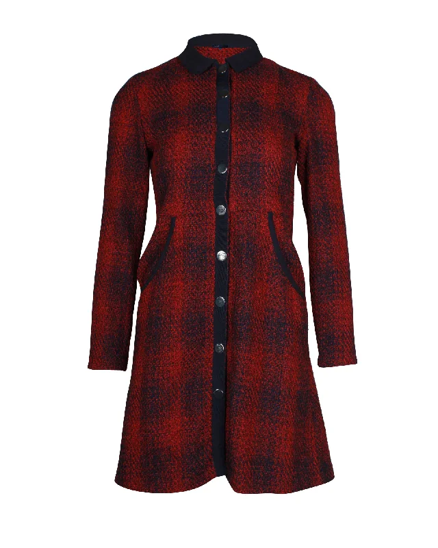 women's sherpa-lined jacket -Maje Plaid Shirt Dress in Red Polyester