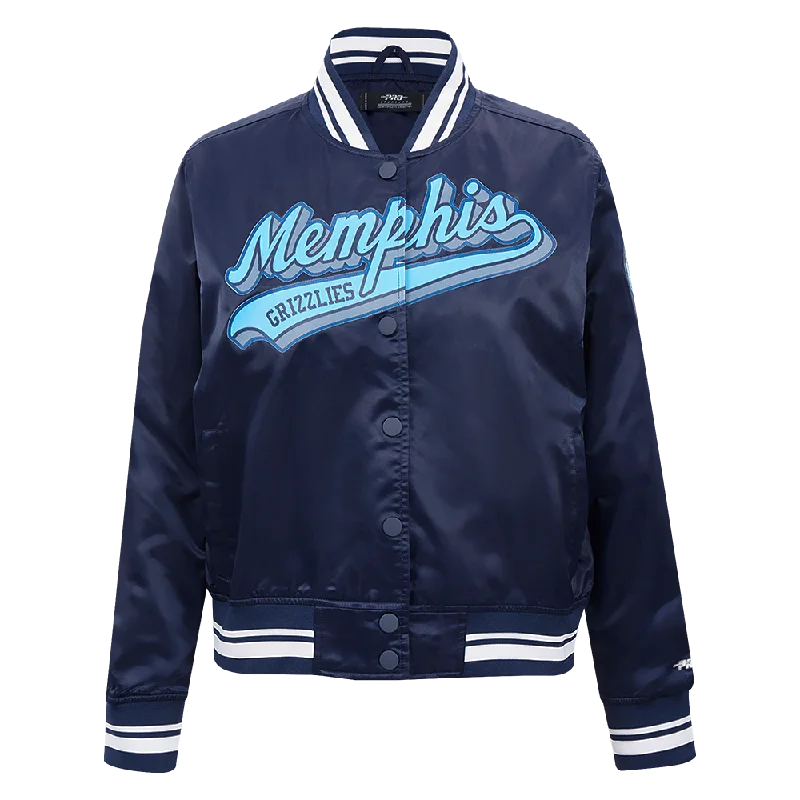 versatile trench coat for ladies -NBA MEMPHIS GRIZZLIES SCRIPT TAIL WOMEN'S SATIN JACKET (MIDNIGHT NAVY)