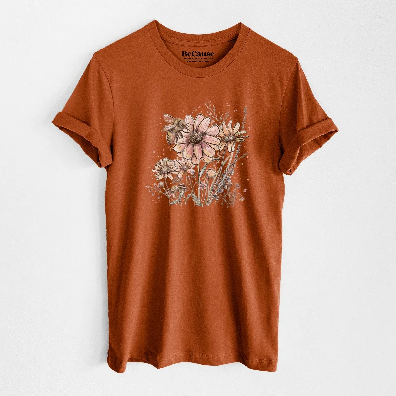 women's short sleeve t-shirt -Bee with Wildflowers - Lightweight 100% Cotton Unisex Crewneck