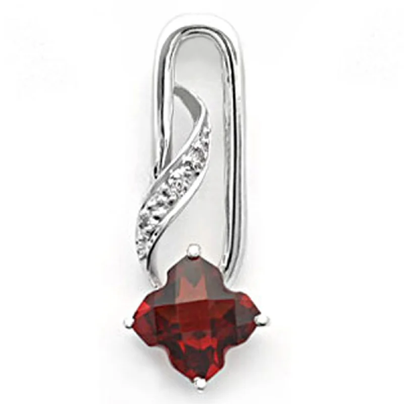 oversized women's coat -14k White Gold Clover Shape Garnet and Diamond Pendant