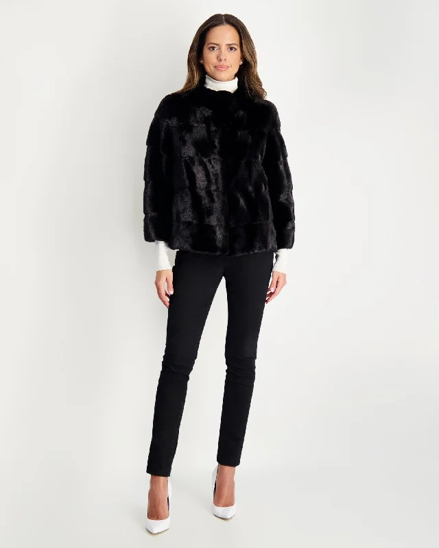 women's travel-friendly jacket -Horizontal Mink Jacket, Stand Collar