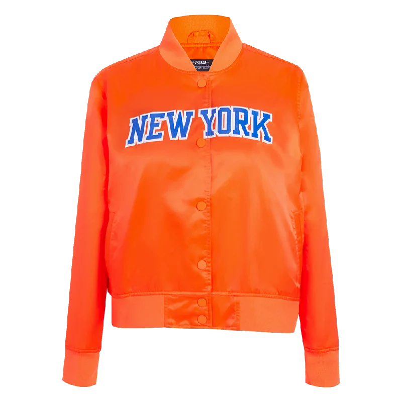 women's relaxed boyfriend blazer -NBA NEW YORK KNICKS CLASSIC WOMEN'S SATIN JACKET (ORANGE)