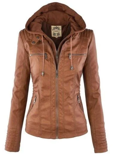 ladies' soft knit cardigan coat -Hooded Leather Jackets For Women