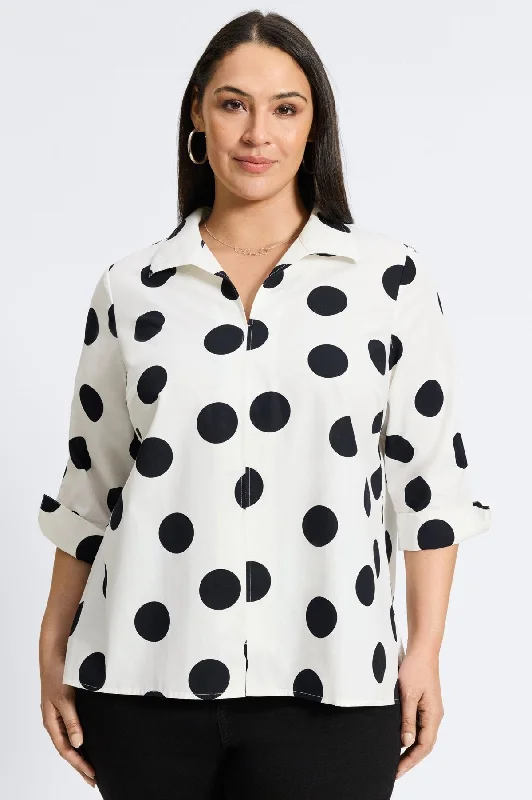 lightweight short sleeve tops for summer -Agnes Plus No Iron Black & White Dot Popover Shirt