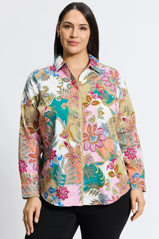 soft fabric short sleeve tops for women -Charlie Plus No Iron Jacobean Floral Shirt