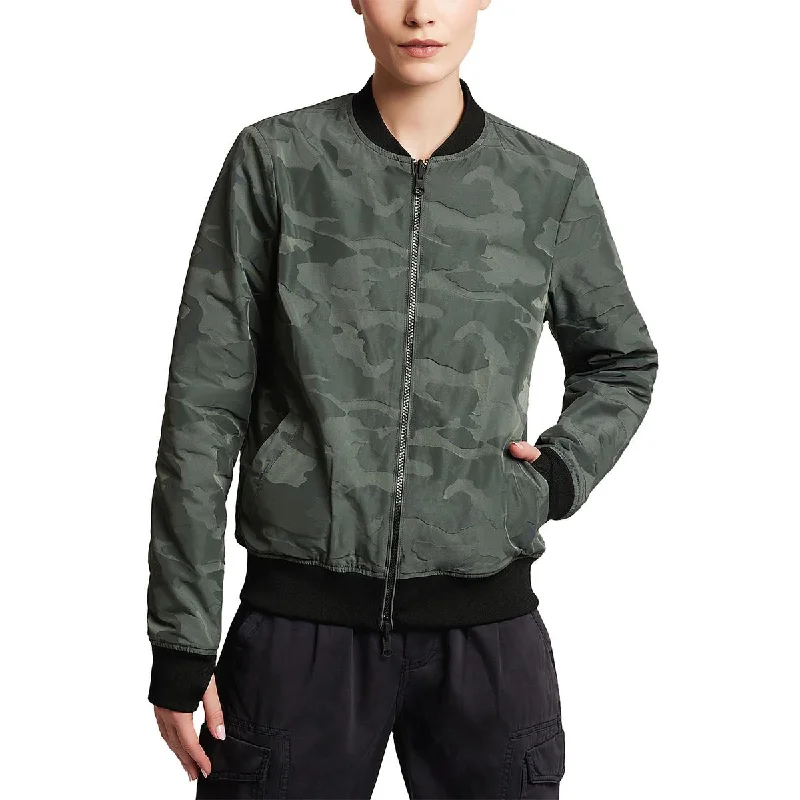 fashionable metallic puffer jacket for women -Blanc Noir Womens Camouflage Reversible Bomber Jacket