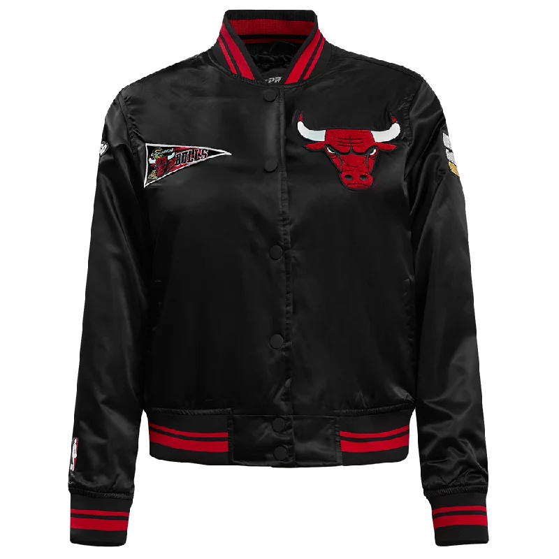 women's double-breasted coat -NBA CHICAGO BULLS RETRO CLASSIC WOMEN'S RIB SATIN JACKET (BLACK/RED)