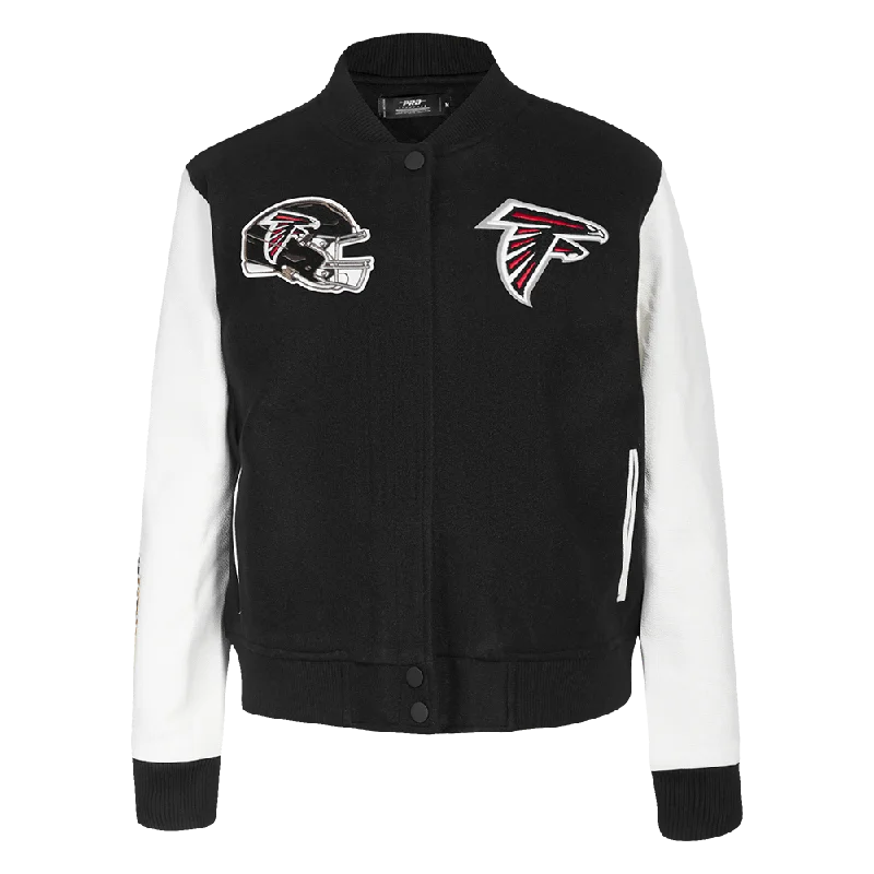 cropped faux leather jacket for women -NFL ATLANTA FALCONS CLASSIC WOMEN'S WOOL VARSITY JACKET (BLACK/WHITE)