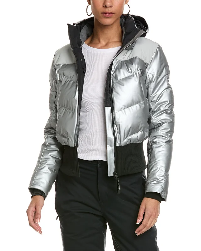 sleek satin bomber jacket for women -CAPRANEA Starlex Wool-Blend Jacket