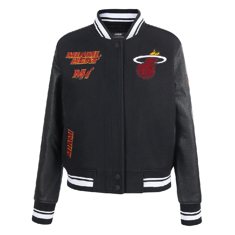 women's elegant cape coat -NBA MIAMI HEAT RETRO CLASSIC WOMEN'S RIB WOOL VARSITY JACKET (BLACK)