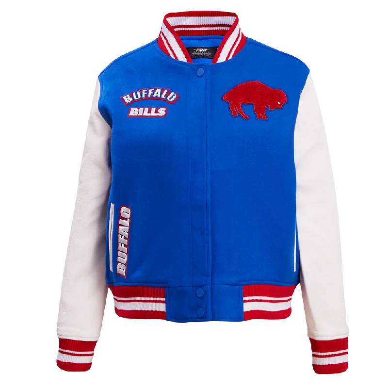 winter parka for women -NFL BUFFALO BILLS RETRO CLASSIC WOMEN'S RIB WOOL VARSITY JACKET (ROYAL BLUE/RED)