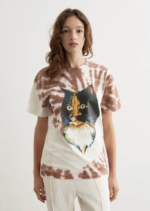 lightweight short sleeve tops for summer -Cat Print Tie-Dye T-Shirt