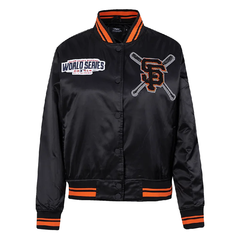 urban streetwear jacket for women -MLB SAN FRANCISCO GIANTS MASHUP WOMEN'S RIB SATIN JACKET (BLACK/ORANGE)