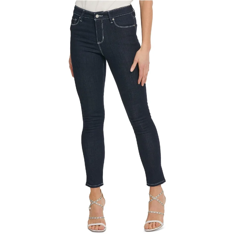 ladies' relaxed wide-leg denim -DKNY Womens Contrast-Stitch Skinny Fit Jeans, Blue, 29