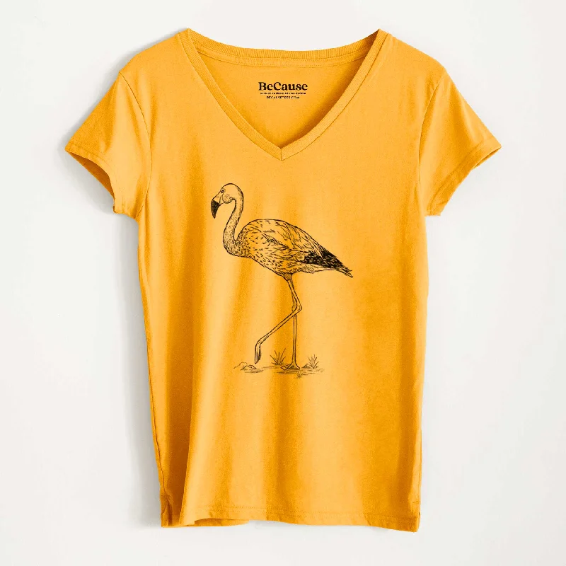 women's v-neck short sleeve shirt -Andean Flamingo - Phoenicoparrus andinus - Women's 100% Recycled V-neck