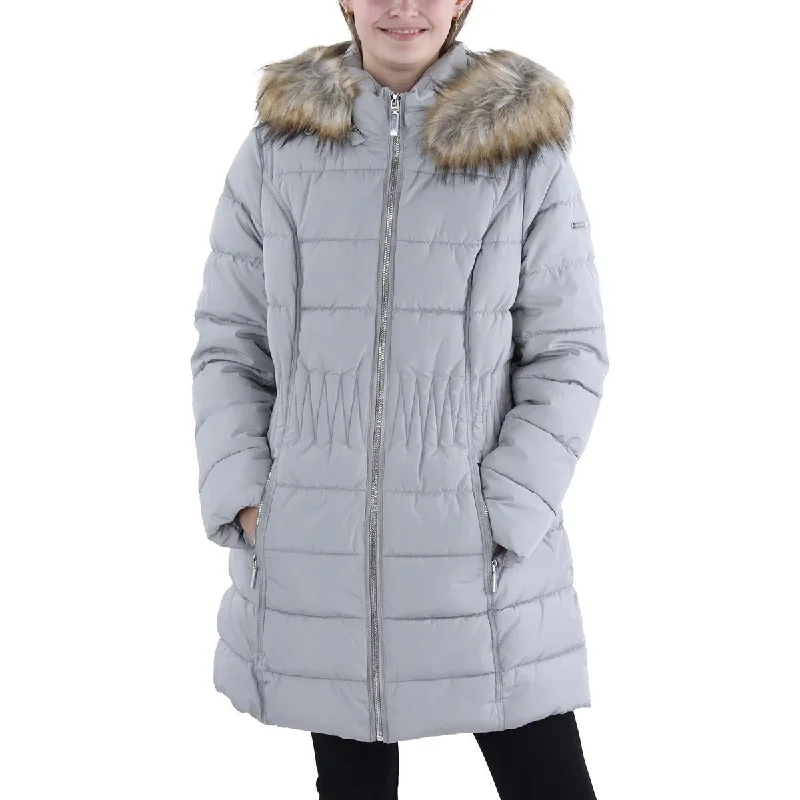 urban style cropped puffer jacket -Laundry by Shelli Segal Womens Faux Fur Hooded Puffer Jacket