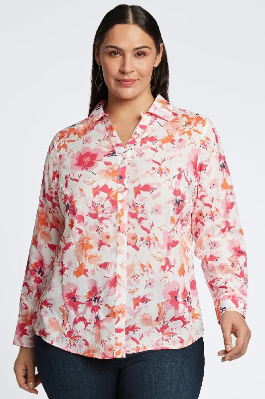 women's seamless short sleeve tee -Mary Plus No Iron Watercolor Floral Shirt