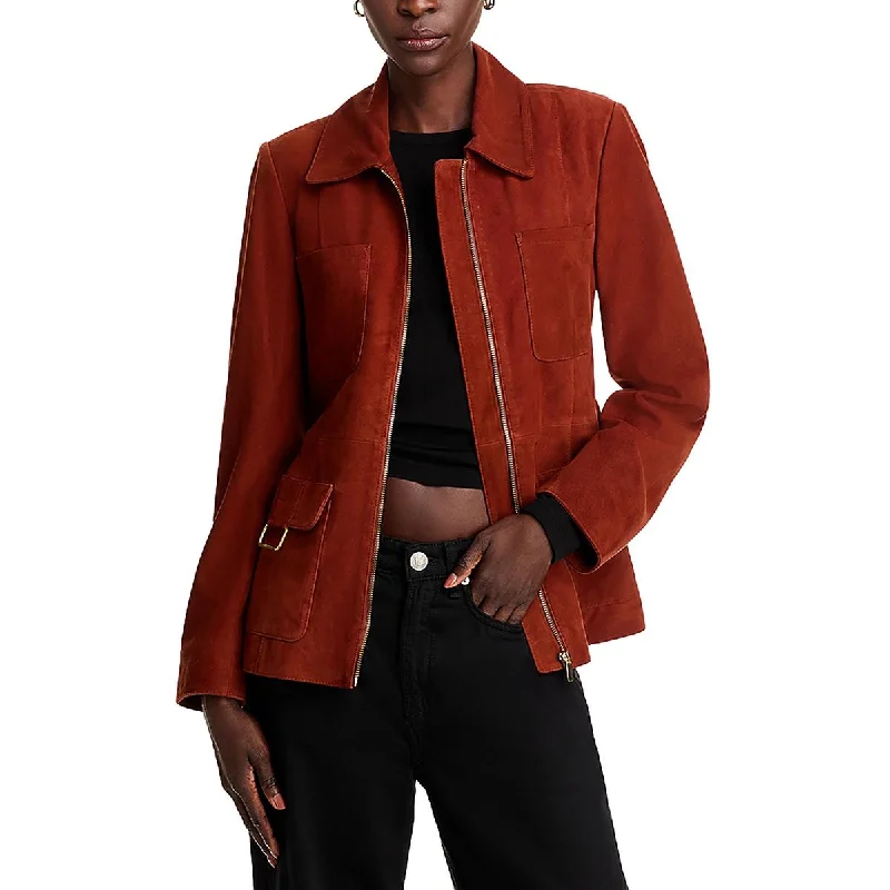 oversized women's coat -Bagatelle Womens Leather Collar Utility Jacket