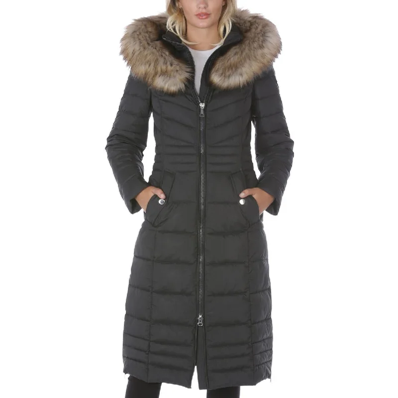 stylish women's blazer -Laundry by Shelli Segal Womens Faux Fur Trim Hooded Puffer Jacket