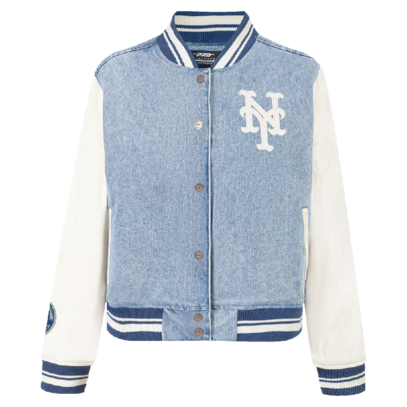 ladies' long hooded winter coat -MLB NEW YORK METS VARSITY BLUES WOMEN'S DENIM VARSITY JACKET (DENIM/LINEN)