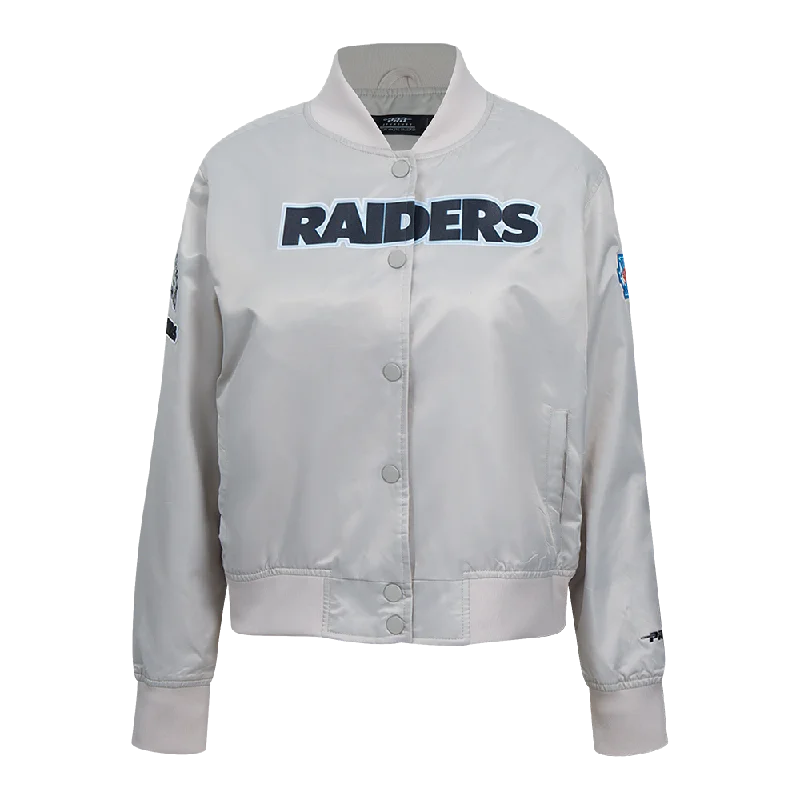 winter-ready faux shearling jacket for women -NFL LAS VEGAS RAIDERS CLASSIC WOMEN'S SATIN JACKET (SILVER)