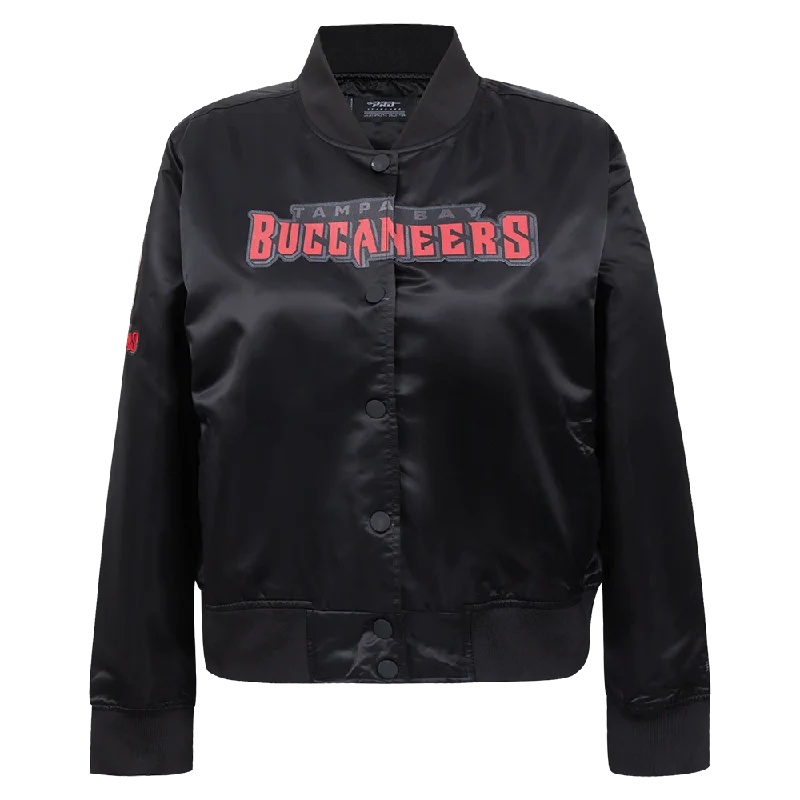 warm alpaca wool coat for ladies -NFL TAMPA BAY BUCCANEERS CLASSIC WOMEN'S SATIN JACKET (BLACK)