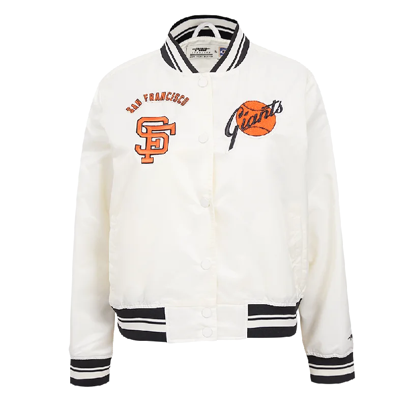 double-layered long coat for women -MLB SAN FRANCISCO GIANTS RETRO CLASSIC WOMEN'S RIB SATIN JACKET (EGGSHELL/ BLACK)