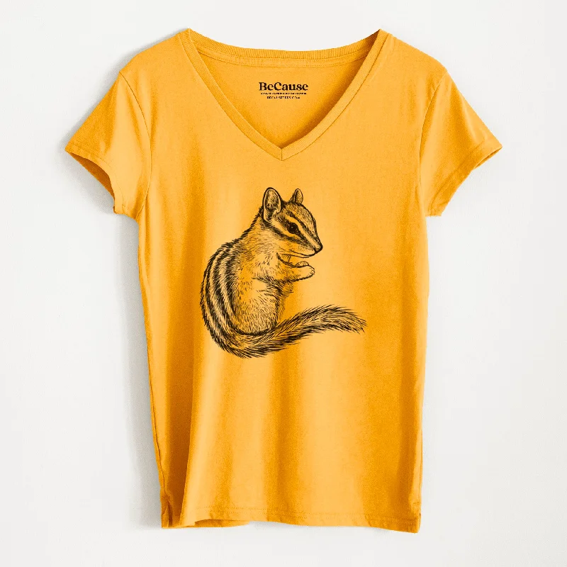 women's v-neck short sleeve shirt -Chipmunk - Neotamias minimus - Women's 100% Recycled V-neck