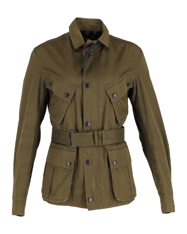 structured blazer jacket for women -Burberry Prorsum Belted Field Jacket in Green Polyester