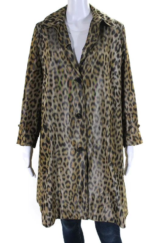 ladies' fleece zip-up jacket -Christian Dior Womens Midi Length Leopard Print Taffeta Jacket Brown Silk