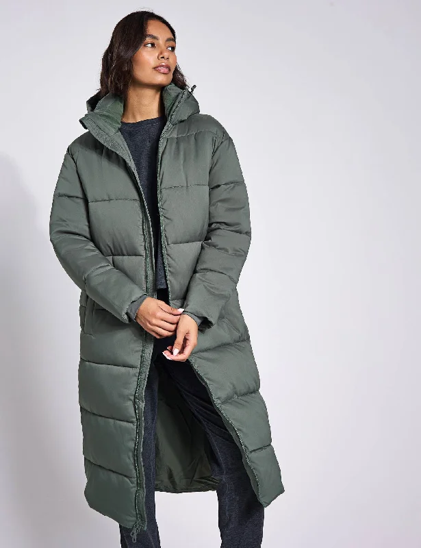 warm padded coat for women -Long Puffer Jacket - Thyme